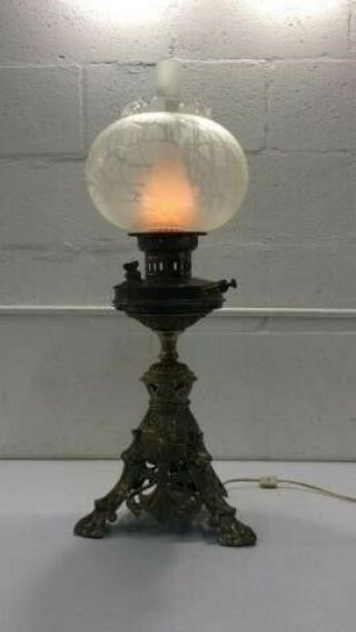 Vintage Solid Brass Converted Oil Lamp