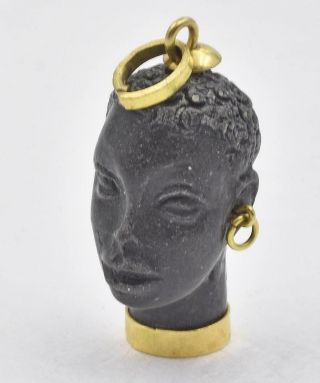 Vintage 18k 750 Yellow Gold Blackamoor Charm Pendant W/ Gold Earrings