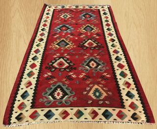 Hand Knotted Vintage Traditional Turkish Wool Kilim Area Rug 5 X 3 Ft (3946)