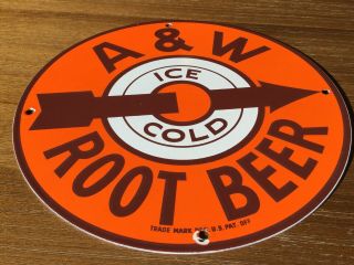 Vintage A&w Root Beer Porcelain Enamel Sign 11 3/4 Soda Pop Cola Fountain Drink