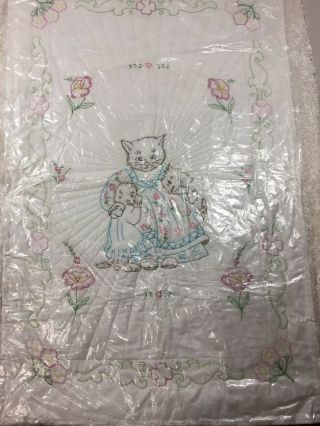 Vintage Handmade Baby Crib Blanket Quilt White W/embroidery 36x57” Hand Quilted