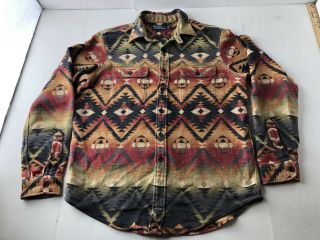 Vtg Polo Ralph Lauren Aztec Heavy Thick Cotton Flannel Shirt Mens L Indian 2