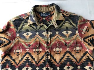 Vtg Polo Ralph Lauren Aztec Heavy Thick Cotton Flannel Shirt Mens L Indian 4