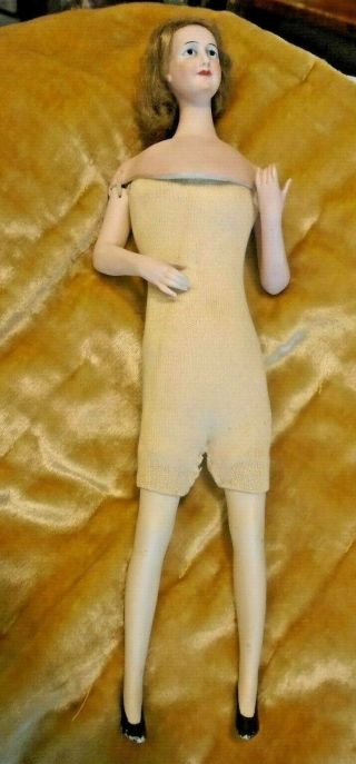 Antique Porcelain German Doll 5845 - Cloth Body - 11 " Real Hair
