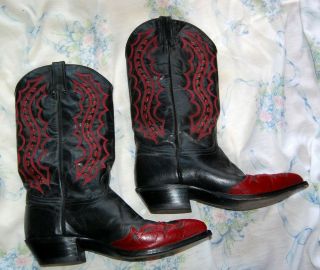 J Chisholm Cowboy Boots - 11D - Vintage - Black and Red Leather 2