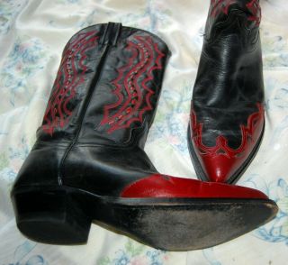 J Chisholm Cowboy Boots - 11D - Vintage - Black and Red Leather 3