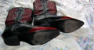 J Chisholm Cowboy Boots - 11D - Vintage - Black and Red Leather 4