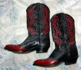 J Chisholm Cowboy Boots - 11D - Vintage - Black and Red Leather 5
