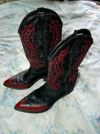 J Chisholm Cowboy Boots - 11D - Vintage - Black and Red Leather 7