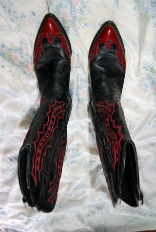 J Chisholm Cowboy Boots - 11D - Vintage - Black and Red Leather 8