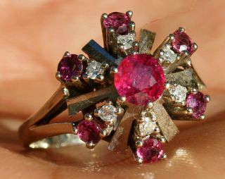 Vintage 1.  00ct Ruby Natural Unheated Untreated 14k Solid Gold Diamond Ring Sz6.  5