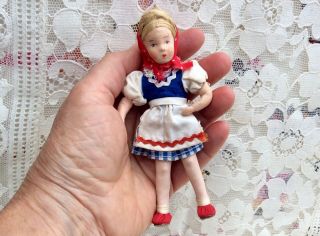 Vintage 1940/50 Erna Meyer Ermey Stockinet Dollhouse Doll Girl Early Cloth Shoes