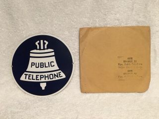 Bell System ? Vintage Public Telephone Metal Sign 7 " W/ Ks - 19027 Sleeve