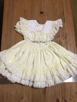 Vintage Girls Size 4 Party Dress Tiered Ruffles Lace Yellow