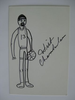 Wilt Chamberlain - Rare Autographed Self Portrait Sketch - Hand Drawn By Wilt C.