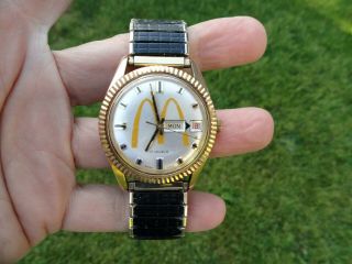 Early Vtg 60s Mcdonalds Lrg Golden Arches Swiss Wristwatch From Store Owner 117