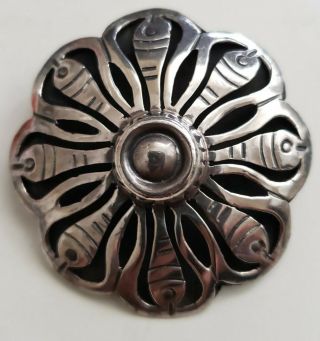 Antique Antoino Pineda Eagle 3 Taxco 925 Sterling Silver Flower Broach Pin