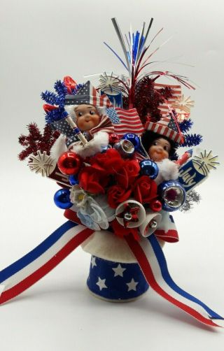 Vintage Handmade Patriotic July 4th Memorial Day Corsage Decoration W/ Holder