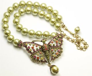Heidi Daus Ornate Crystal Rhinestone Pearl Bead Drop Butterfly Beauty Necklace