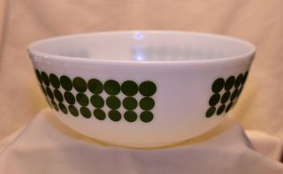 Vintage Pyrex,  1960’s,  Large Green Polka Dot Mixing Bowl 4 Qt 404