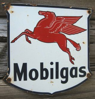 Mobilgas Shield Red Pegasus Vintage Porcelain Enamel Oil Gas Pump Metal Sign