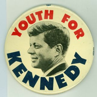 1964 Vintage President John Kennedy Political Campaign Pinback Button 4 " Youth