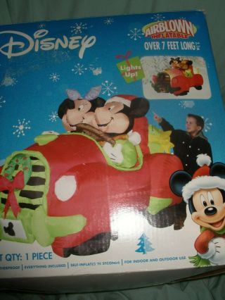 RARE GEMMY 7 ' Disney Mickey Minnie Car Lighted Christmas Airblown Inflatable - 3