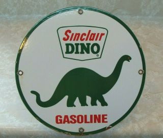 Vintage Sinclair Dino Gasoline Porcelain Service Station Fuel Plate Sign