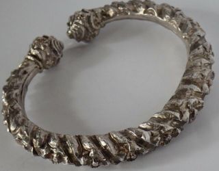 Unusual Antique Ethnographic Asian Sterling Silver Repousse Flower Cuff Bracelet