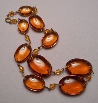 Old 1920s Art Deco Czech Amber Glass Graduated Oval Bead Choker Necklace 16.  5 " L