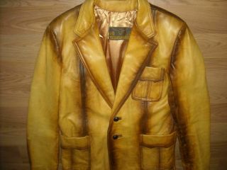 Vtg 60s 70s Mens 46 Large Disco Ranch Leather Tu Tone Trench Coat Blazer Jacket