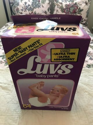 Vintage 1981 Luvs Large 20 - 32 Pounds 64 Count Diapers Empty Box.
