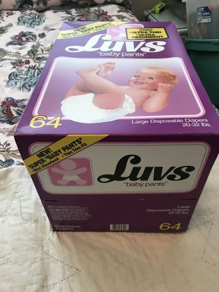 Vintage 1981 Luvs Large 20 - 32 Pounds 64 Count Diapers Empty Box. 4
