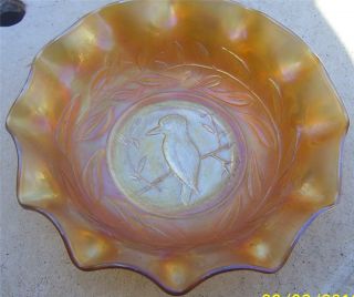 Vintage Crown Crystal Kingfisher Marigold Carnival Glass Master Bowl 4184