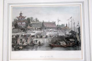 Theatre at Fien Lin China by Thomas Allom Vintage Hand Colored Engraving 1800s 3