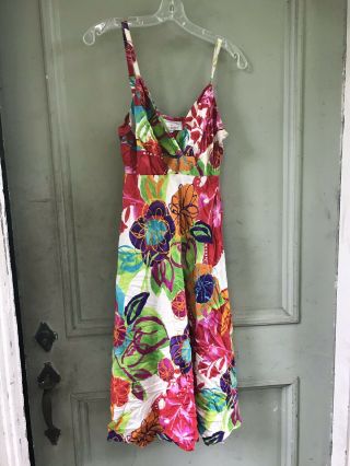 Vtg Jams World Rare Painterly Floral Sleeveless M Tropical Summer Sun Dress N/r