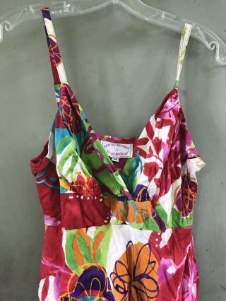 Vtg Jams World Rare Painterly Floral Sleeveless M Tropical Summer Sun Dress N/R 2