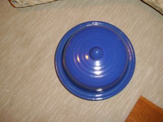 Vintage Bauer Pottery Ringware Royal Blue Round Covered Butter Dish 2