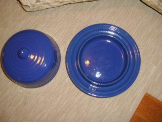 Vintage Bauer Pottery Ringware Royal Blue Round Covered Butter Dish 3