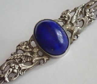 Big Antique Art Nouveau Peruzzi Sterling Silver Lapis Lazuli Griffin Brooch