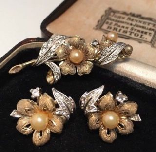 Vintage Jewellery Sterling Silver Blossom Flower Brooch & Earrings Set