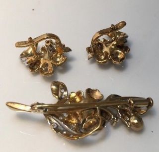 Vintage jewellery Sterling Silver Blossom Flower Brooch & Earrings Set 3