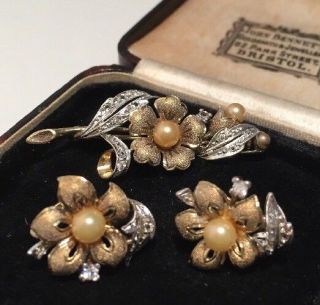 Vintage jewellery Sterling Silver Blossom Flower Brooch & Earrings Set 4