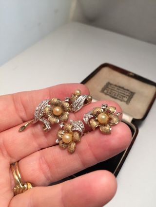 Vintage jewellery Sterling Silver Blossom Flower Brooch & Earrings Set 6