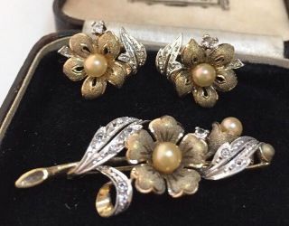 Vintage jewellery Sterling Silver Blossom Flower Brooch & Earrings Set 8