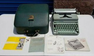 Vintage 1959 Hermes 2000 Portable Typewriter With Classic Dark Green Case & Key