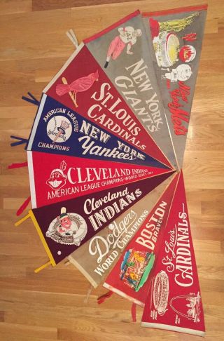 (9) Vintage Baseball And Football Pennants