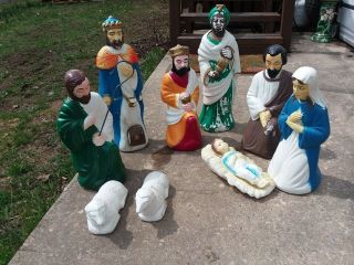 Empire Blowmold 10 Pc.  Nativity Set (light Up) Outdoor Plastic Vintage Christmas