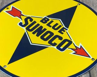 Vintage " Blue Sunoco Gasoline " 11 3/4 " Porcelain Metal Gas Sign Sun Oil Company