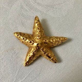 Christian Lacroix Vintage Brooch Star Fish Gold Tone Textured 1990s